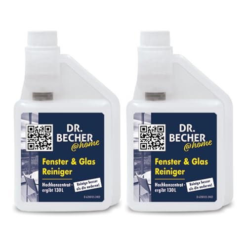 DR.BECHER @home Fenster & Glas Reiniger - Kraftvolle Lösung für streifenfreie Fenster und Glasflächen - Entfernt Öl-, Fett-, Nikotin- und Rußverschmutzungen 2x 500ml