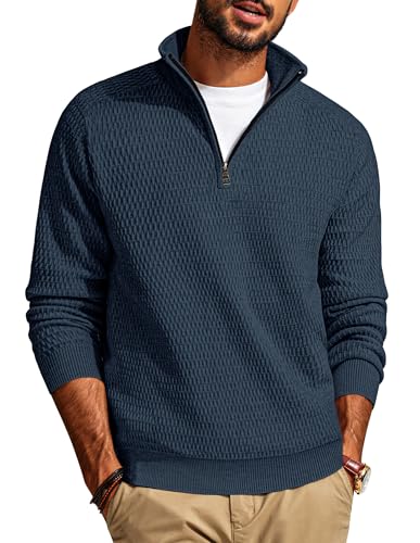 PJ PAUL JONES Mens Jumpers Turtle Neck Tops Quarter Zip Jumper, V Neck Sweaters Royal Blue S