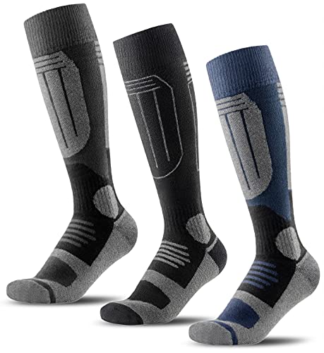CXGCLUB Wool Ski Socks 3 Pairs - Thermal Socks for Skiing Snowboarding,OTC Knee High Performance Ice Skating Socks,Winter Warm Socks for Men and Women(Set 1-L)