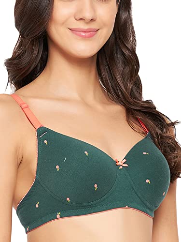 Image of Clovia Women's Cotton Padded Non-Wired Full Cup Fruit Print Multiway T-Shirt Bra in Green
