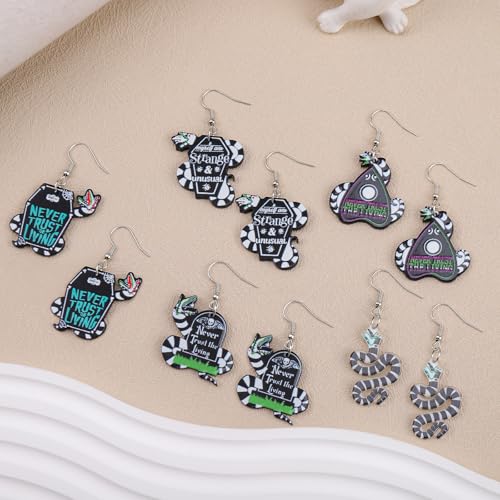 5 Pairs Betelgeuse Earrings Halloween Earrings for Women, Skull Tombstone Coffin Sandworm Snake Earrings Betelgeuse Merch Jewelry Accessories4