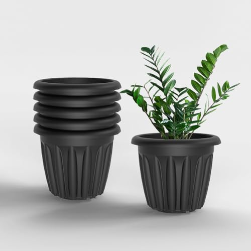 Image of YUCCABE ITALIA SHERA Floot Plastic Flower Pot Round Planter Suitable for Indoor Outdoor Kitchen Garden (Grey, 10 INCH - 6 Pcs)