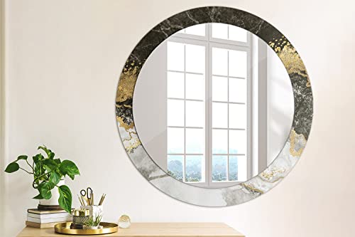 Miroir mural rond 80 cm design graphique en verre effet marbre pour loft