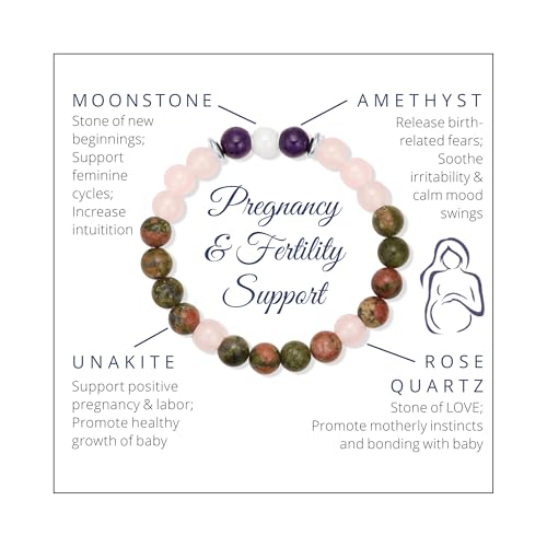 Aesnefe Pregnancy Crystal Bracelet for Women, Natural Gemstone Fertility Jewelry for Expecting Moms, Mom To Be Gifts for 1st Time Mom, Conception IVF Support Gift for Wife Daughter Friends Sister