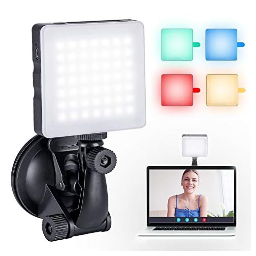 K&F Concept - Luz de Cámara Multiuso con Rosca 1/4 Control Táctil /6500K/CRI 90+49 LED/4 Filtros Colorosos, Luz para Videoconferencia, Luz Portátil para Laptops, Cámaras y Móviles con Soporte, USB