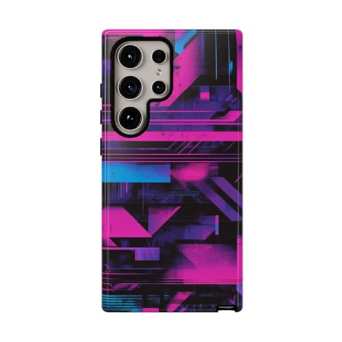 Coque Samsung S24 Ultra motif géométrique néon rose rigide et brillante
