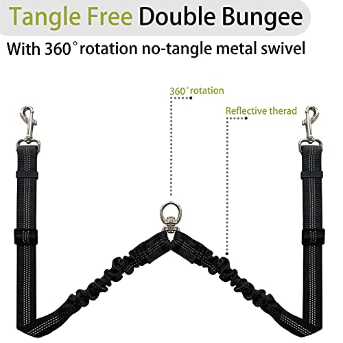 Zhilishu Double Dog Leash, Dual Leash For Dogs 360° No Tangle Two Dogs Leash Adjustable Tangle Free Double Leash For Small Medium Large Dogs Walking Training(Black) #TOP3