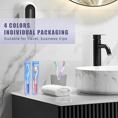 Image of DR.BRIGHT Toothbrush Medium Adults, Medium Toothbrushes for Adults with Tongue Scraper, Travel Toothbrushes with Ergonomic Handle, Assorted Colors, 8 Pack