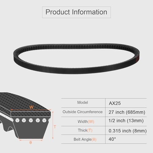 Image of uxcell 3 Pcs AX25 EPDM V-Belt, Raw Edge Cogged Industrial Rubber V Belt 1 /2 inch Width x 25 inch Inside Circumference