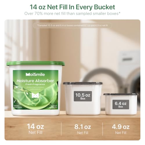 Image of Large Moisture Absorber Buckets, 6 Pack, 14 oz Each, Fresh Scent | 14 oz Net Fill with 12 g Fresh Scent Beads; Visible Water Collection; Up to 90 Days; For Bathrooms and Closets