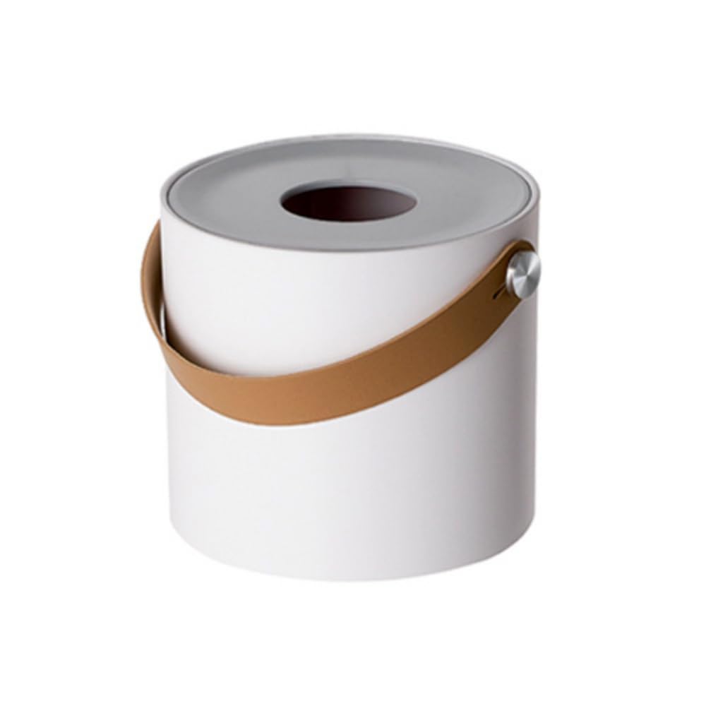 Rectangular/Cylindrical Tissue Cover Holder Tissue Box Cover Dispenser Napkin Organizer for Bathroom Bedroom Office and Car (White (Cylindrical))