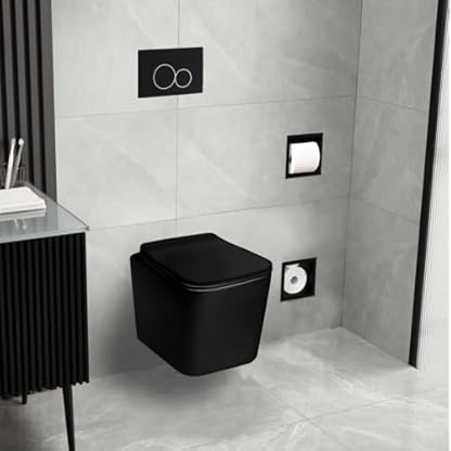 Balneo Hänge WC Spülrandlos - Wand WC ohne Spülrand - Freischwingender Toilettensitz - Integrierte Montage - Keramik Sanitär - Minimalistisches Design - Leichte Reinigung & Hygiene - Komplettset – Bild 6