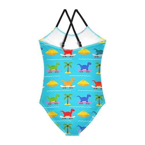 Dinosaur Skateboard Coconut Tree Girls One Piece Swimsuits Quick Dry Beach Swimwear Bathing Suit2