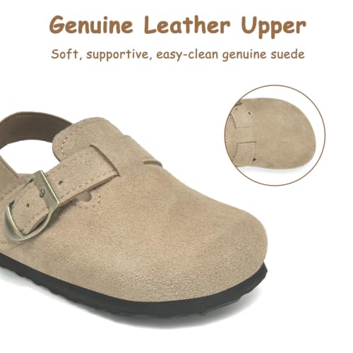 Image of Toddler Suede Clogs for Boys Girls Genuine Leather Adjustable Buckle Slides Potato Indoor Outdoor Slippers