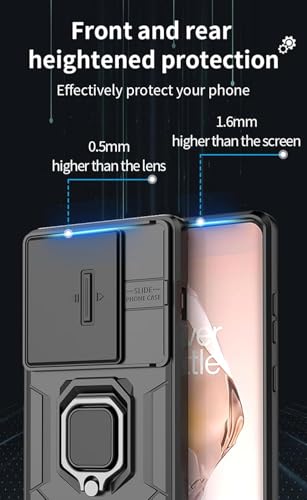 Image of SHINESTAR Tough Armor OnePlus 12R 5G Bumper Back Case Cover | Ring Holder & Sliding Camera Shield Cover | 360 Degree Protection Back Case Cover for OnePlus 12R 5G (Black)