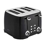 Amazon Basics 4 Slice Toaster, With 6 Browning Settings, Extra Wide Slots For Bagels and Special Breads, Removable Easy-to-Clean Crumb Tray, Cancel/Defrost/Bagel Buttons, 1600W, Black