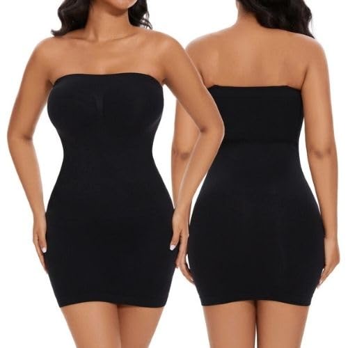 Womens Seamless Tummy Control Shapewear Bodysuit | Adjustable Strap Slimming Body Shaper with Shorts | Full Body Under Dresses Compression (Pack of 2) (BLACK-BLACK free size)-image-3