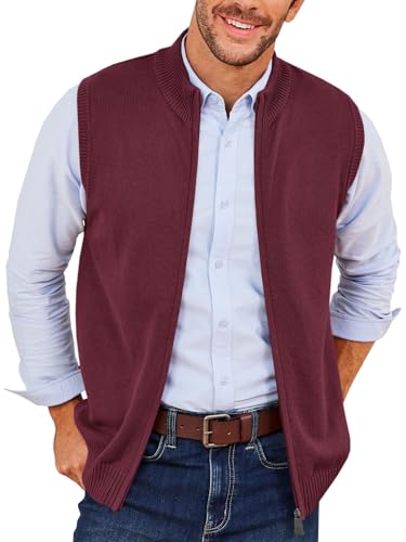 Runcati Mens Full Zip Sweater Vest Knitted Stand Collar Cardigan Casual Slim Fit Sleeveless Sweaters