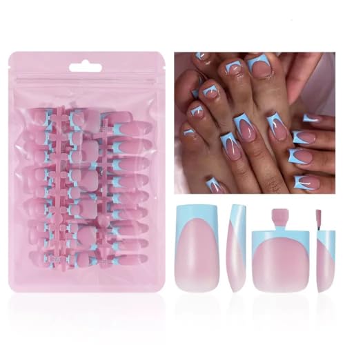 60Pcs Medium Press on Nails Square & Press on Toenails Set, Blue ...