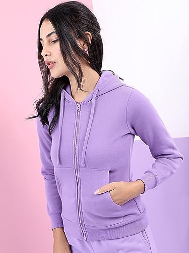 Image of Women's Solid Casual Zipper Cotton Relaxed Fit Sweatshirt for Winter
