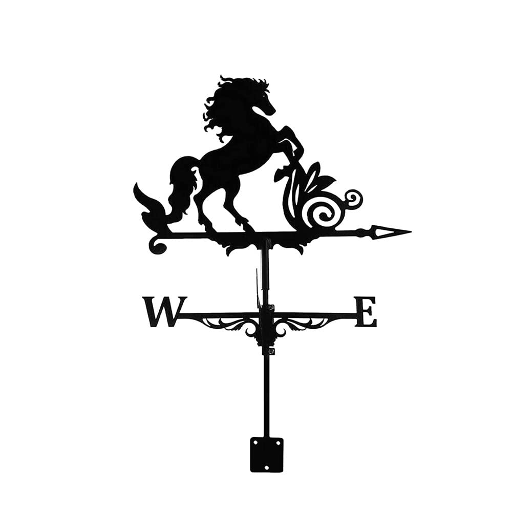 WIQUYBML Weather Vane, Metal Wind Direction Indicators Weathervanes, Eagle Sailboat Silhouette Roof Vanes for Outdoor Shed Yard Garden Lawn Decoration(Horse)