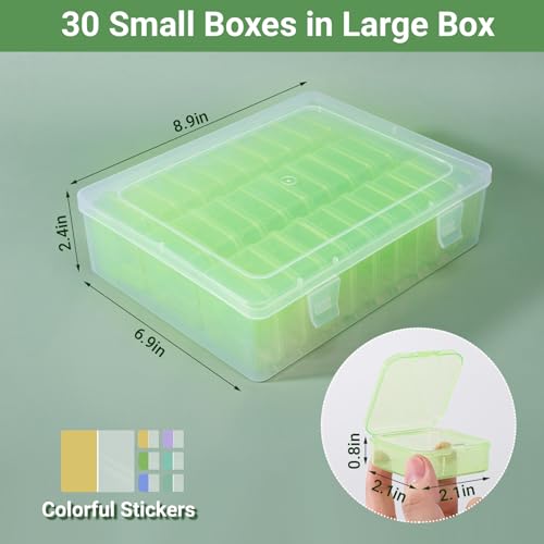 Image of Cosics Bead Storage Containers, Clear Plastic Bead Organizer Case with Hinged Lid and Labels, Mini Craft Storage Box for Small Projects, Jewelry Kit, DIY Craft Supply, Stickers, False Nails, Green