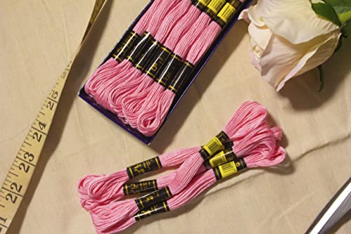Image of 12 Pieces 50 /957 Geranium Premium Embroidery Thread Egyptian Cotton Skeins Cross Stitch Floss Oeko TEX Stranded Red Light Pink 50