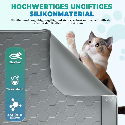 Große Silikon Katzenklo Matte 86x56cm, Katzenstreu Matte aus Premium-Silikon, Wasserdicht Katzenmatte Katzenklo, Leicht zu Reinigen, rutschfeste Katzenmatte für Boden
