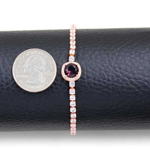 Image of Rose Plated Gold Brass Box Chain Cubic Zirconia Classic Tennis Slider Adjustable Bracelet, Round Big Zircon Charm Give Woman Mom Mother's Day Fashion Crystal Gift