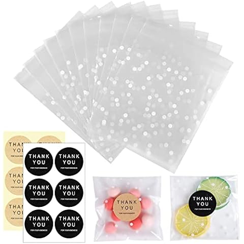 100 Bolsas de Celofán Transparentes Autoadhesivas con Etiquetas Thank You Cover