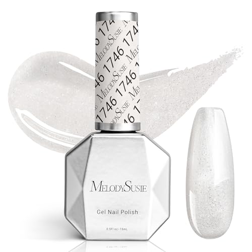 Image of MelodySusie Pearl White Glitter Gel Nail Polish,0.5fl oz Soak Off UV LED Clear Sparkle Shimmer White Gel Polish Gift for Women Nail Art Manicure Salon DIY Nail Design Decoration at Home-1746