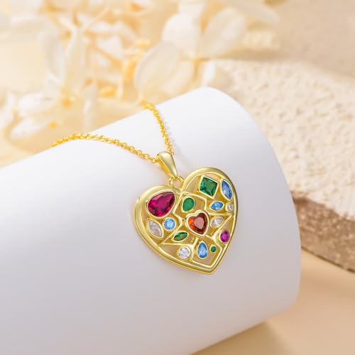 Gemstone Necklaces for Women 14K Yellow Gold Plated Silver Colorful Pendant Necklace Multicolor Cubic Zirconia Heart Pearshaped Jewelry for Mother Wife Daughter3
