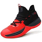 ASHION Mens Basketball Shoes Lightweight Breathable Sneakers Arch Support Mens Running Shoes Anti Slip Tennis Gym Travel Outdoor Sports Fitness Workout Black Red 11
