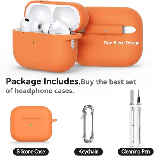 Image of Meyaar for AirPods Pro 3 Case 2025 with Cleaner Kit,Soft Silicone Protective Cases for Apple AirPods Pro 3rd Generation Case for Women Men,AirPod Pro 3 Cases Cover Accessories with Keychain(Orange)