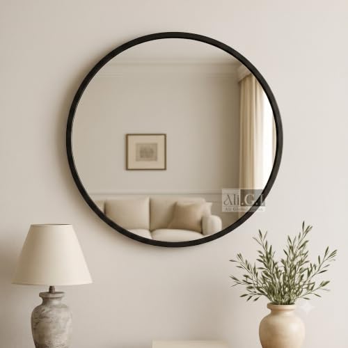 Ali.G.I 18 Inch Black Round Mirror for Wall - Anti-Rust Metal Fra...