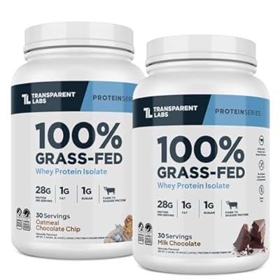 Transparent Labs Grass-Fed Whey Protein Isolate 30 Servings, Milk Chocolate & Grass-Fed Whey Protein Isolate 30 Servings, Oatmeal Chocolate Chip Cookie