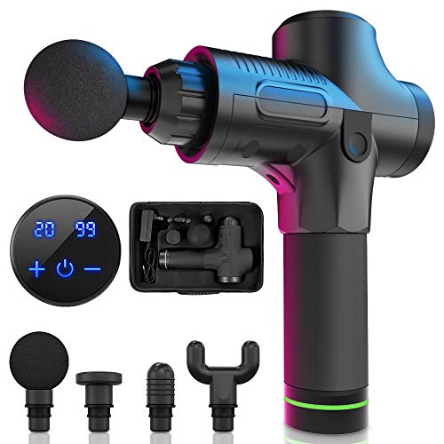 Massage Gun, 20 Speeds Adjustable Professional Handheld Deep Tissue Percussion Muscle Massager Quiet, 4 Heads Cordless Electric Massage Device for Pain Relief & Sports Relaxation (Black)