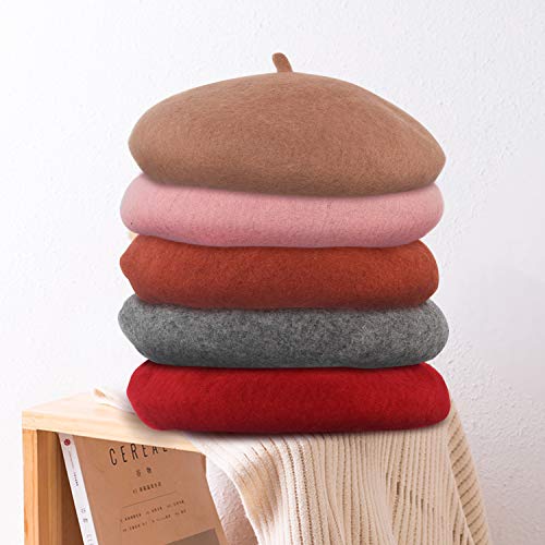 Beret Hat of French Vintage Style, Elegant Soft Stretch Wool Cap, Lightweight Classic Boinas Winter Beanie (Black/Beige)