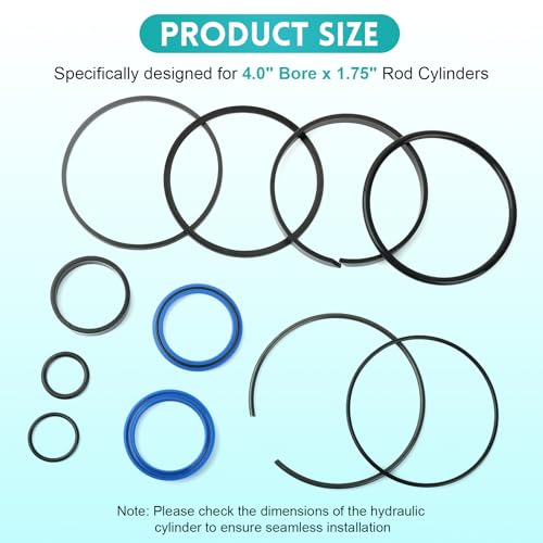 Image of Hydraulic Log Splitter Cylinder Rebuild Seal Kit for 4.0 inch Bore x 1.75 inch Rod | Universal Hydraulic Cylinder Tools, Fit 22-Ton Log Splitter, Compatibility Huskee, County Line, Dirty Hand Tools Etc
