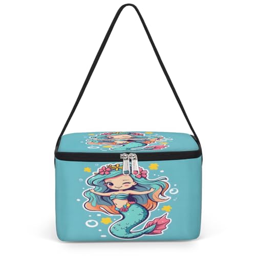 GzLeyigou Marine Mermaid Lunch Bags for Women Men 9 Cans, Hot & Cold Food Delivery Bag Insulated Grocery Bag Insulated Lunch Box Cute Mermaid Cooler Bag for Office Work Picnic Beach