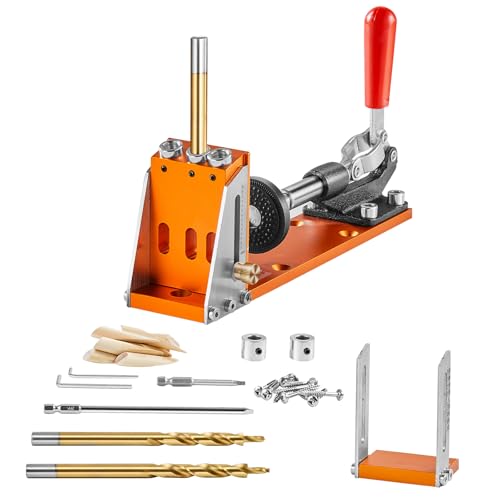 VEVOR Pocket Hole Jig Kit, Adjustable and Easy to Use Pocket Hole Jig System with Step Drills, Wrenches, Drill Stop Rings, Screws and Square Drive Bits, Dual Scale Marks, for DIY Carpentry Projects