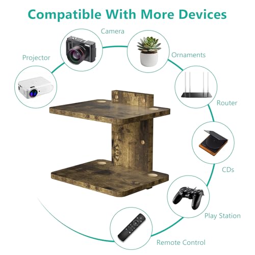 Image of WALI Floating TV Shelf, 2 Tier Projector Shelf for DVD Player, Routers, Game Console, Cable Boxes, Living Room Decor Accessories, Wall Mount Shelves Holds Up to 22lbs(CS202NC), 2-Shelf, Vintage Brown