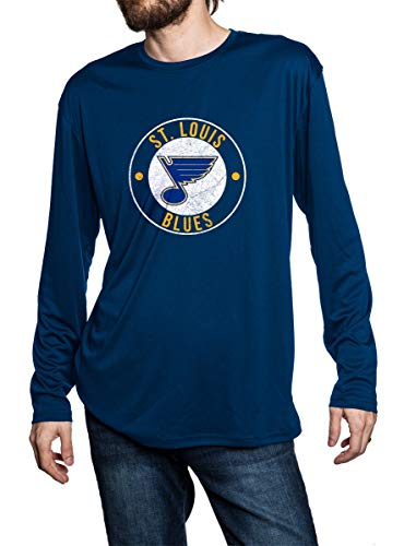 Calhoun NHL Mens Loose Fit Performance Rashguard Wicking Long Sleeve Shirt (Large, St.Louis Blues)