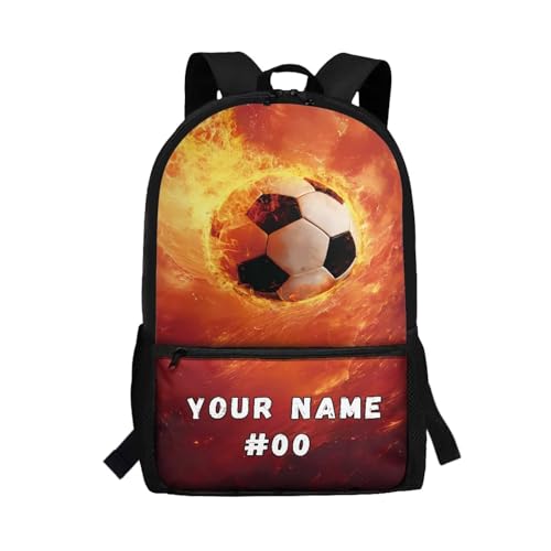 NETILGEN Mochila deportiva para niños con personalidad personalizada, mochila escolar de 17 pulgadas, mochila de escuela primaria con personalidad, Balón de fútbol Fire