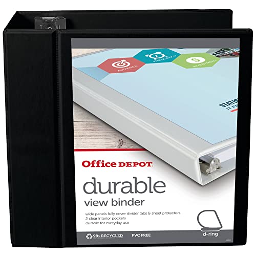Office Depot® Brand Durable View D-Ring Binder, 5" Rings, 39% Recycled, Black #TOP1
