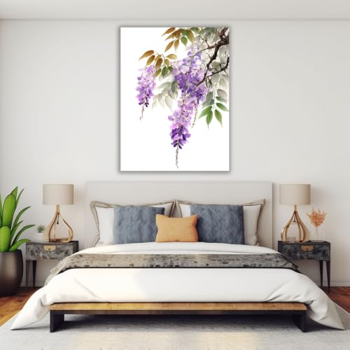 Laminas para dormitorio y cuadro de pared botánico de flores abstractas moradas 4