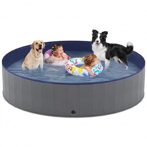 Niubya Foldable Dog Pool, Collapsible Hard Plastic Dog Swimming Pool, Portable Bath Tub for Pets Dogs and Cats, Pet Wading Pool for Indoor and Outdoor, 80 x 12 Inches