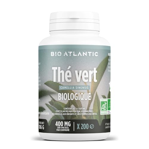 Thé Vert Bio extrait - Camellia sinensis - 400 mg - EGCG - 200 Comprimés