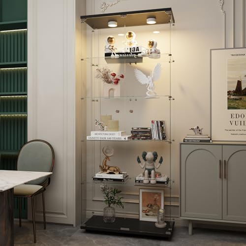 Image of Beauty4U Glass Display Cabinet with LED, 5-Shelf Black Curio Cabinet