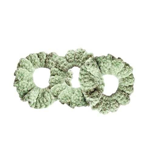 Velvet Scrunchies for Women, Girls, Handmade, Messy Bun Ponytail Holder Scrunchie, Set of 3 (Mint Green)